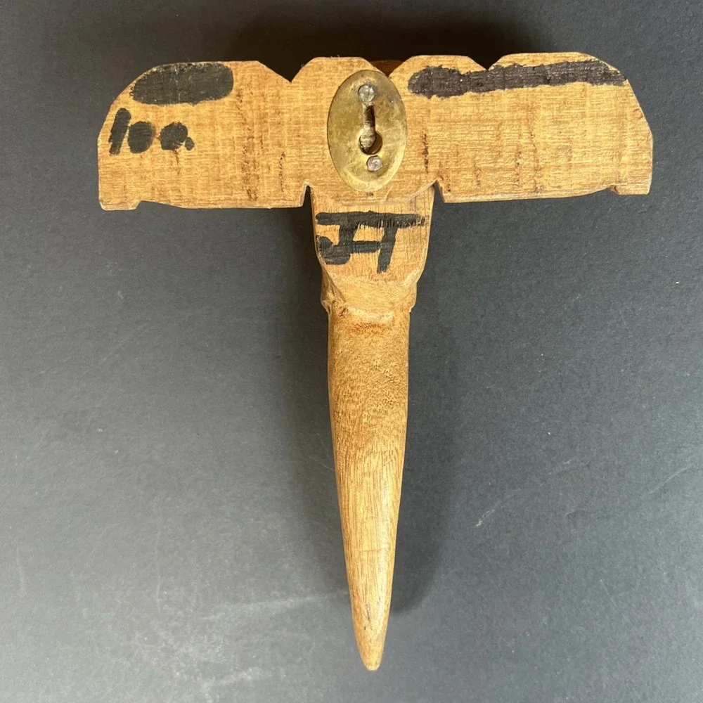 VTG Hand Carved Wooden Elephant Wall Hook Folk Art Safari Decor 6.25